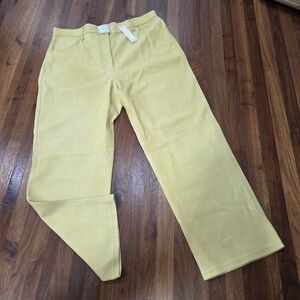 NWT Rebecca Taylor Leather Soft Light Yellow Crop Pants Size 14